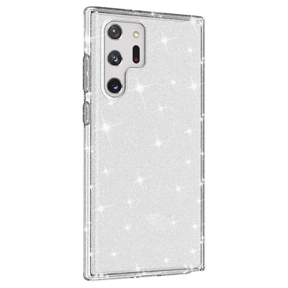 Glittrande TPU + PC-mobilskal med transparent design, 3,0 mm förtjockat, stötsäkert hybridmobilskydd för Samsung Galaxy S22 Ultra 5G