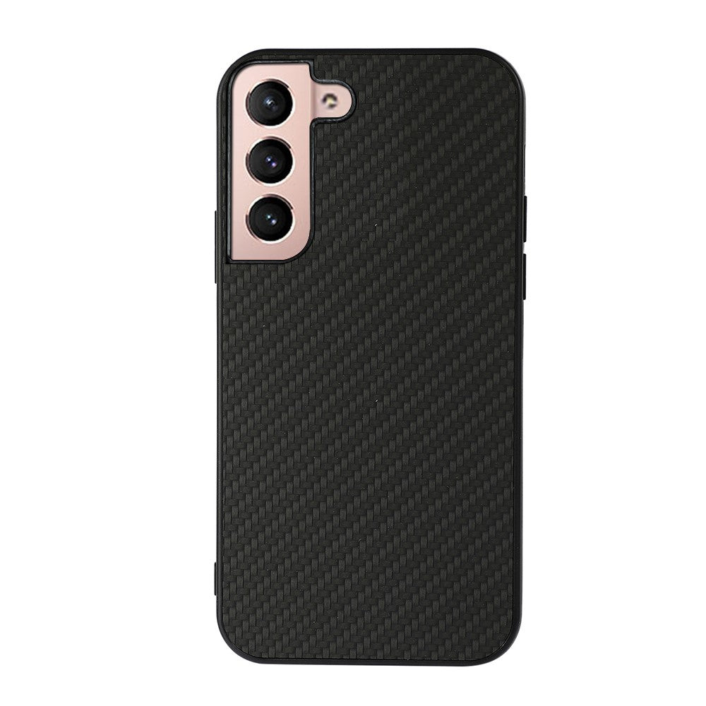 Carbon Fiber Texture Phone Case PU Leather Coated PC + TPU Hybrid Cover for Samsung Galaxy S22+ 5G