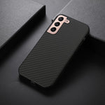 Carbon Fiber Texture Phone Case PU Leather Coated PC + TPU Hybrid Cover for Samsung Galaxy S22+ 5G