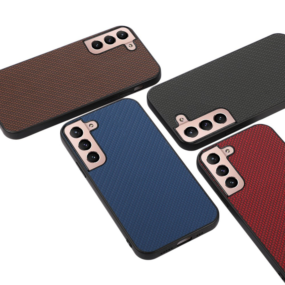 Carbon Fiber Texture Phone Case PU Leather Coated PC + TPU Hybrid Cover for Samsung Galaxy S22+ 5G
