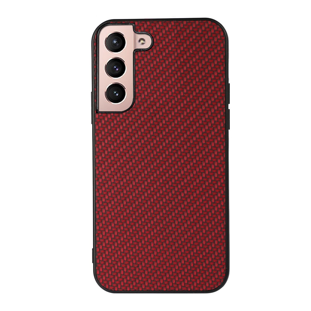 Carbon Fiber Texture Phone Case PU Leather Coated PC + TPU Hybrid Cover for Samsung Galaxy S22+ 5G