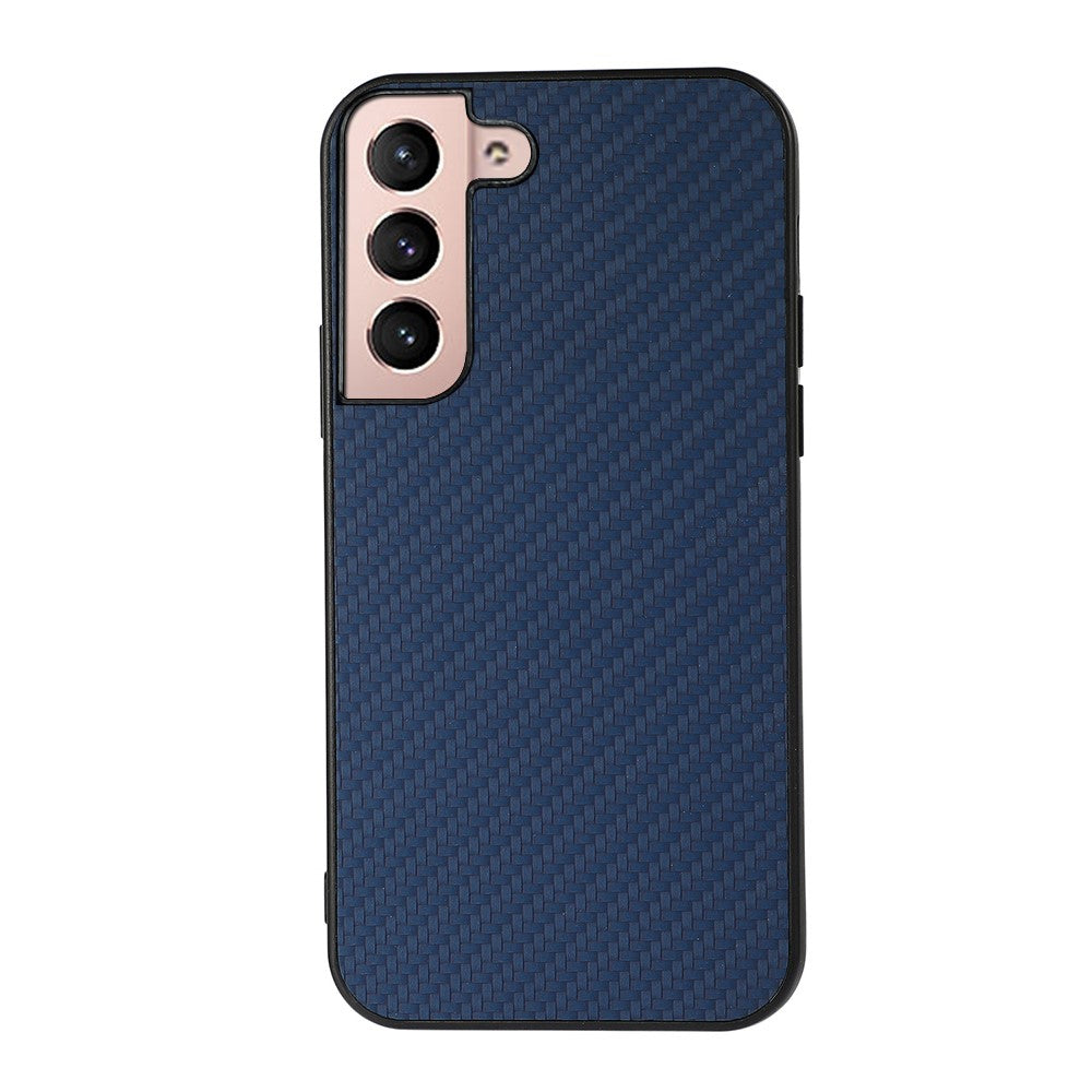 Mobilcover med kulfibertekstur, PU-læderbelægning og PC + TPU-hybridcover til Samsung Galaxy S22+ 5G