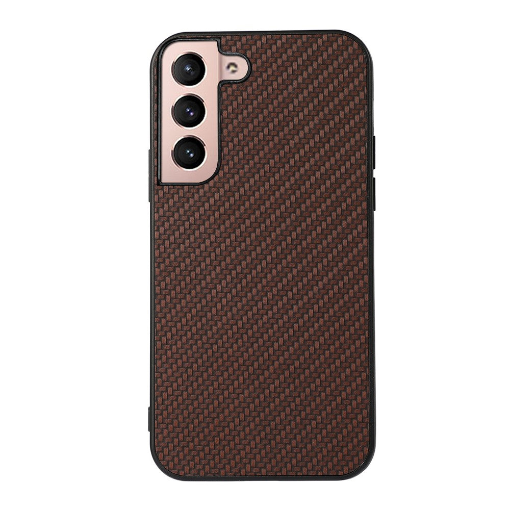 Mobilcover med kulfibertekstur, PU-læderbelægning og PC + TPU-hybridcover til Samsung Galaxy S22+ 5G