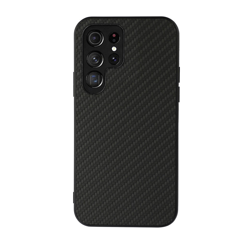 PU-läderbelagd PC + TPU kolfibertextur stötsäkert mobilskal till Samsung Galaxy S22 Ultra 5G