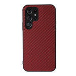 PU-läderbelagd PC + TPU kolfibertextur stötsäkert mobilskal till Samsung Galaxy S22 Ultra 5G