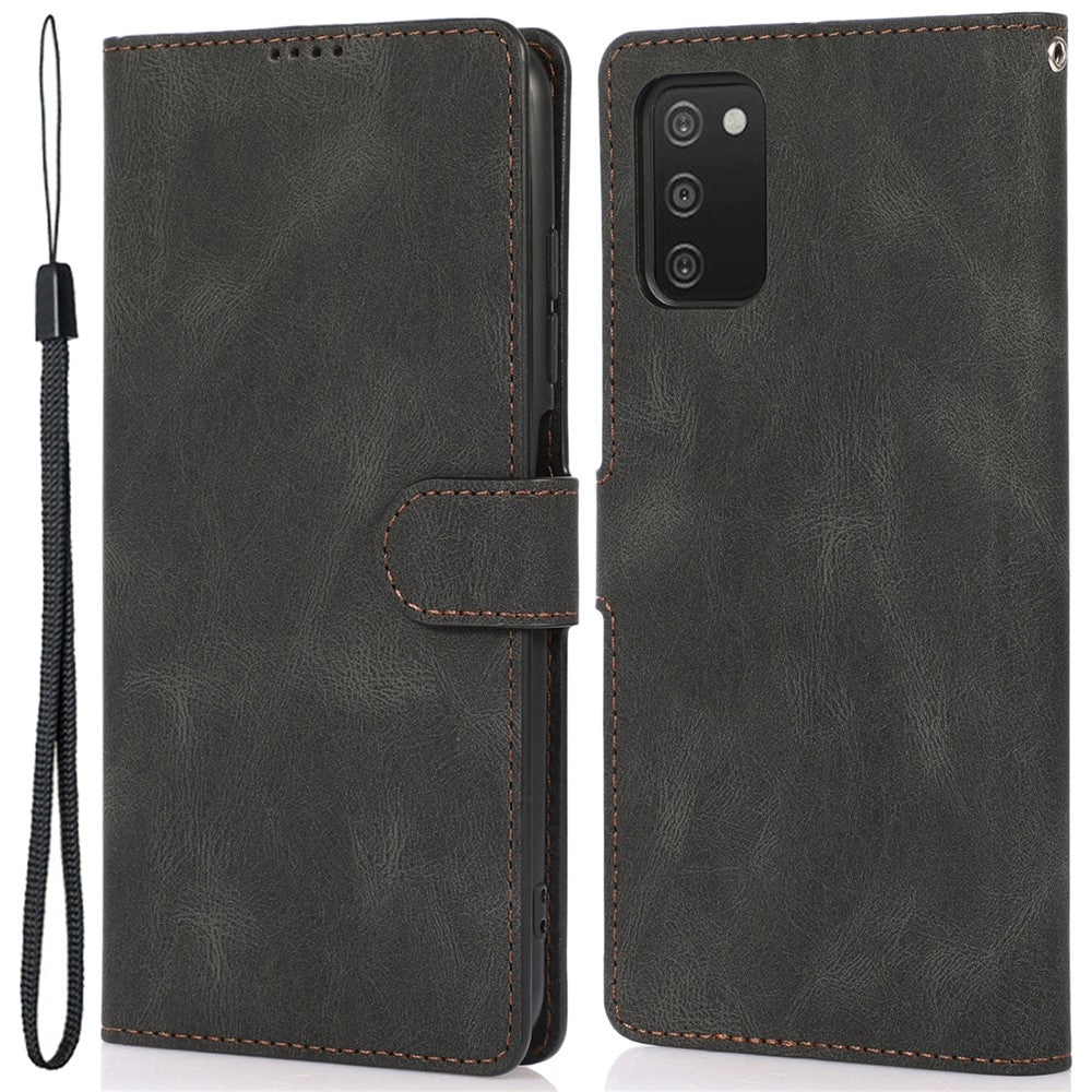 PU Leather + TPU Phone Case Wallet Stand Cover with Strap for Samsung Galaxy A03s (166.5mm)