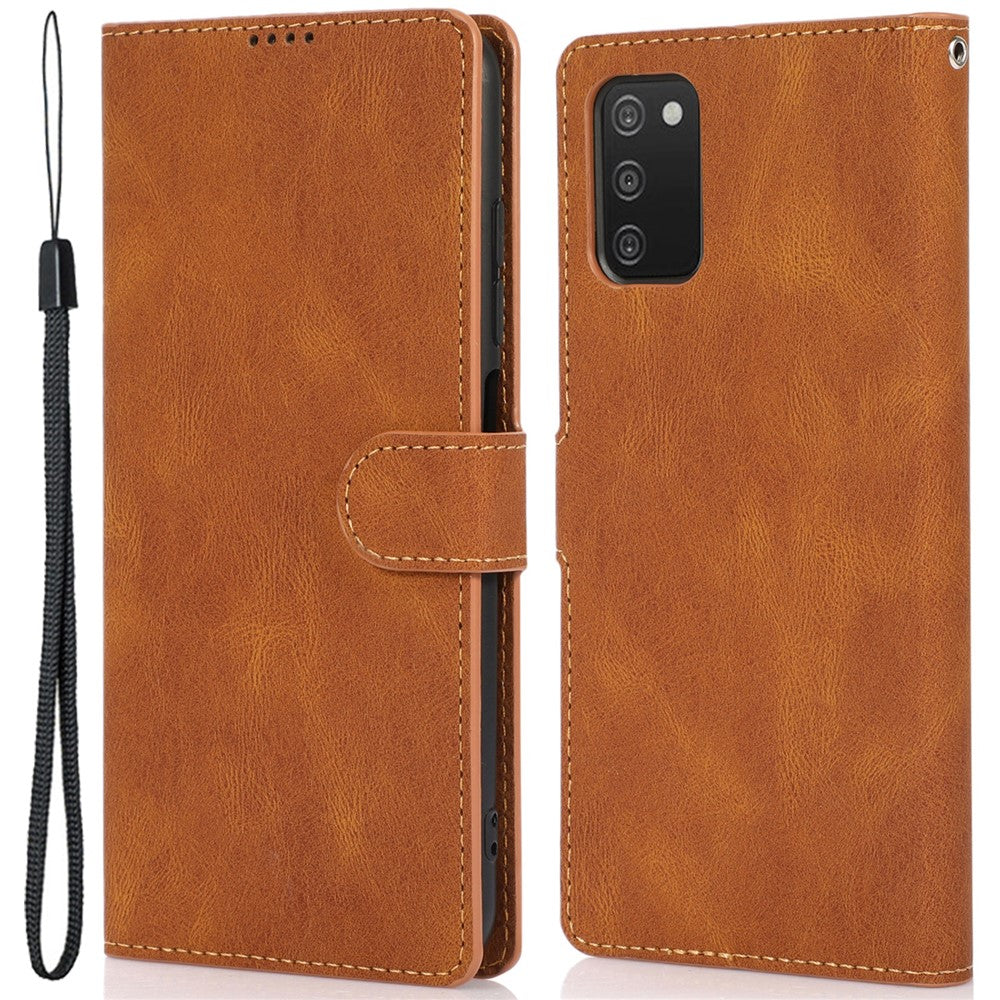 PU Leather + TPU Phone Case Wallet Stand Cover with Strap for Samsung Galaxy A03s (166.5mm)