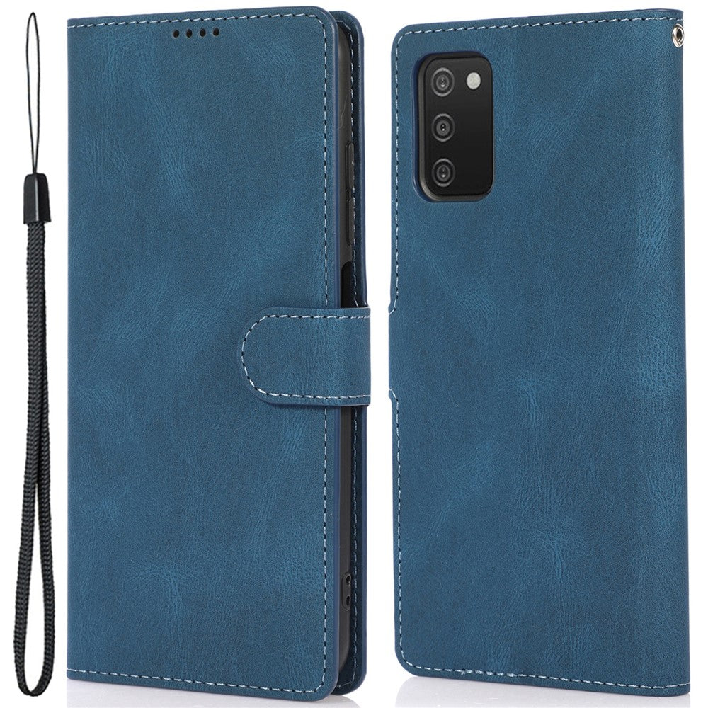 PU Leather + TPU Phone Case Wallet Stand Cover with Strap for Samsung Galaxy A03s (166.5mm)