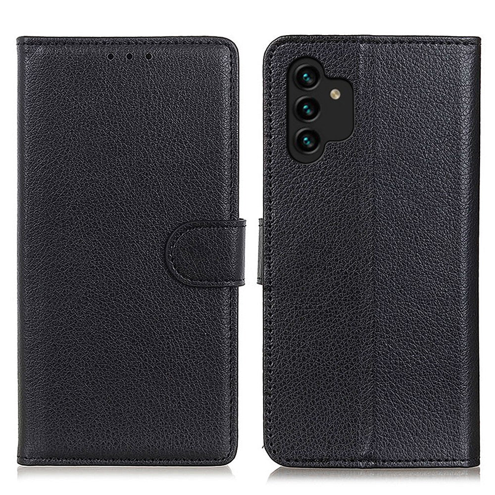 Til Samsung Galaxy A13 4G Book Stand Klassisk Litchi Tekstur PU Lædercover Magnetisk Lukning Flip Pung Etui
