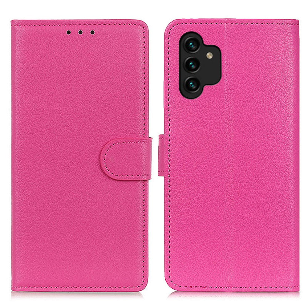 Til Samsung Galaxy A13 4G Book Stand Klassisk Litchi Tekstur PU Lædercover Magnetisk Lukning Flip Pung Etui