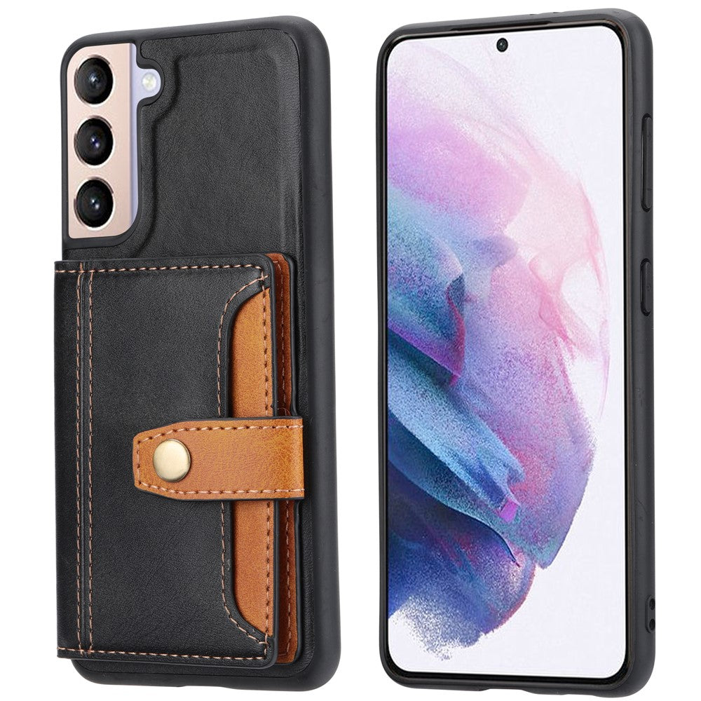PU-læderbelagt TPU Stødsikkert Cover med Stander og Kortlommer til Samsung Galaxy S22 5G