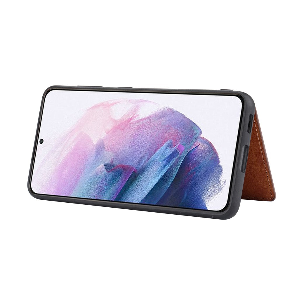PU-læderbelagt TPU Stødsikkert Cover med Stander og Kortlommer til Samsung Galaxy S22 5G