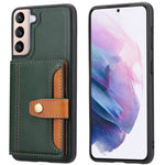 PU-læderbelagt TPU Stødsikkert Cover med Stander og Kortlommer til Samsung Galaxy S22 5G