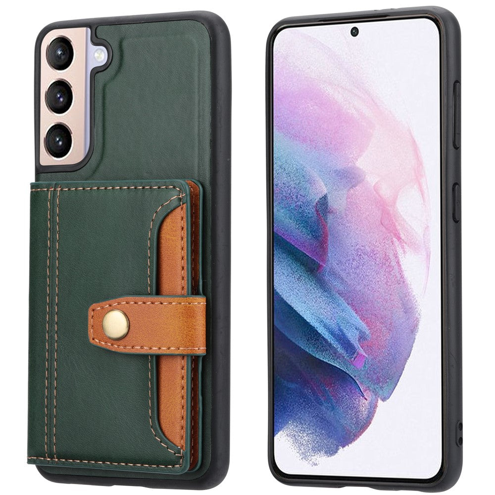 PU-læderbelagt TPU Stødsikkert Cover med Stander og Kortlommer til Samsung Galaxy S22 5G