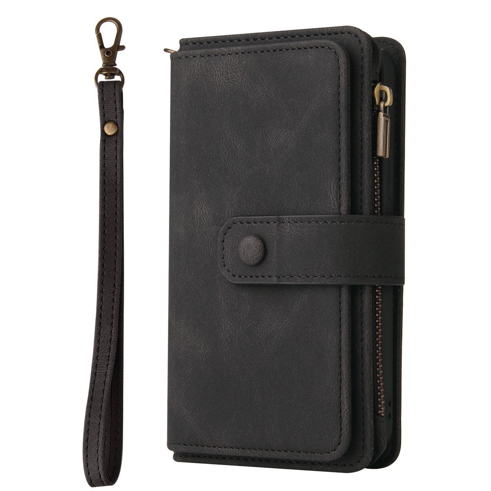 For Samsung Galaxy Z Fold3 5G Zipper Wallet Case with 15 Card Slots and Strap Leather Phone Cover