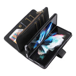 For Samsung Galaxy Z Fold3 5G Zipper Wallet Case with 15 Card Slots and Strap Leather Phone Cover