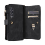 For Samsung Galaxy Z Fold3 5G Zipper Wallet Case with 15 Card Slots and Strap Leather Phone Cover