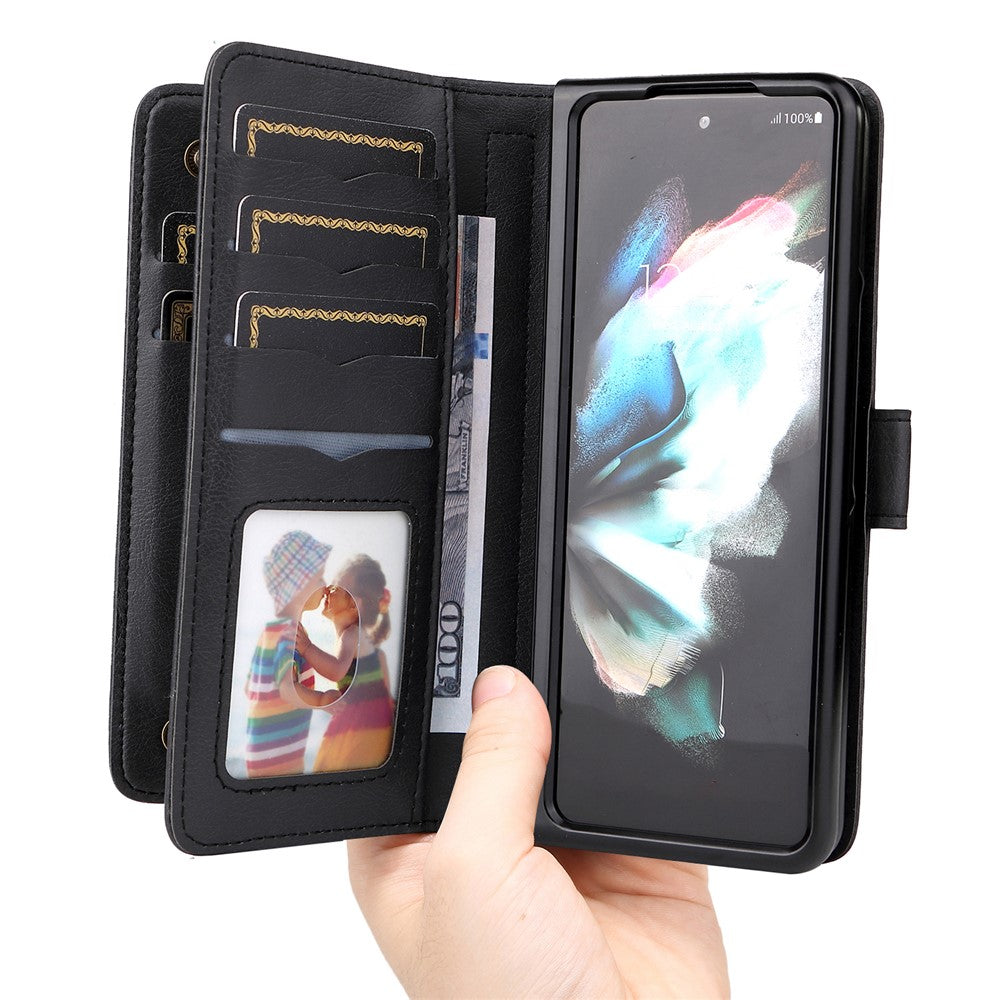 For Samsung Galaxy Z Fold3 5G Leather Case with 10 Card Holder Phone Cover Stand