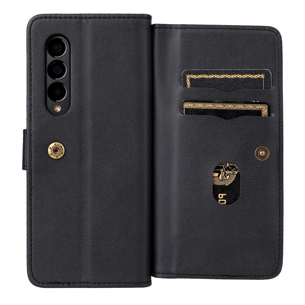 For Samsung Galaxy Z Fold3 5G Leather Case with 10 Card Holder Phone Cover Stand