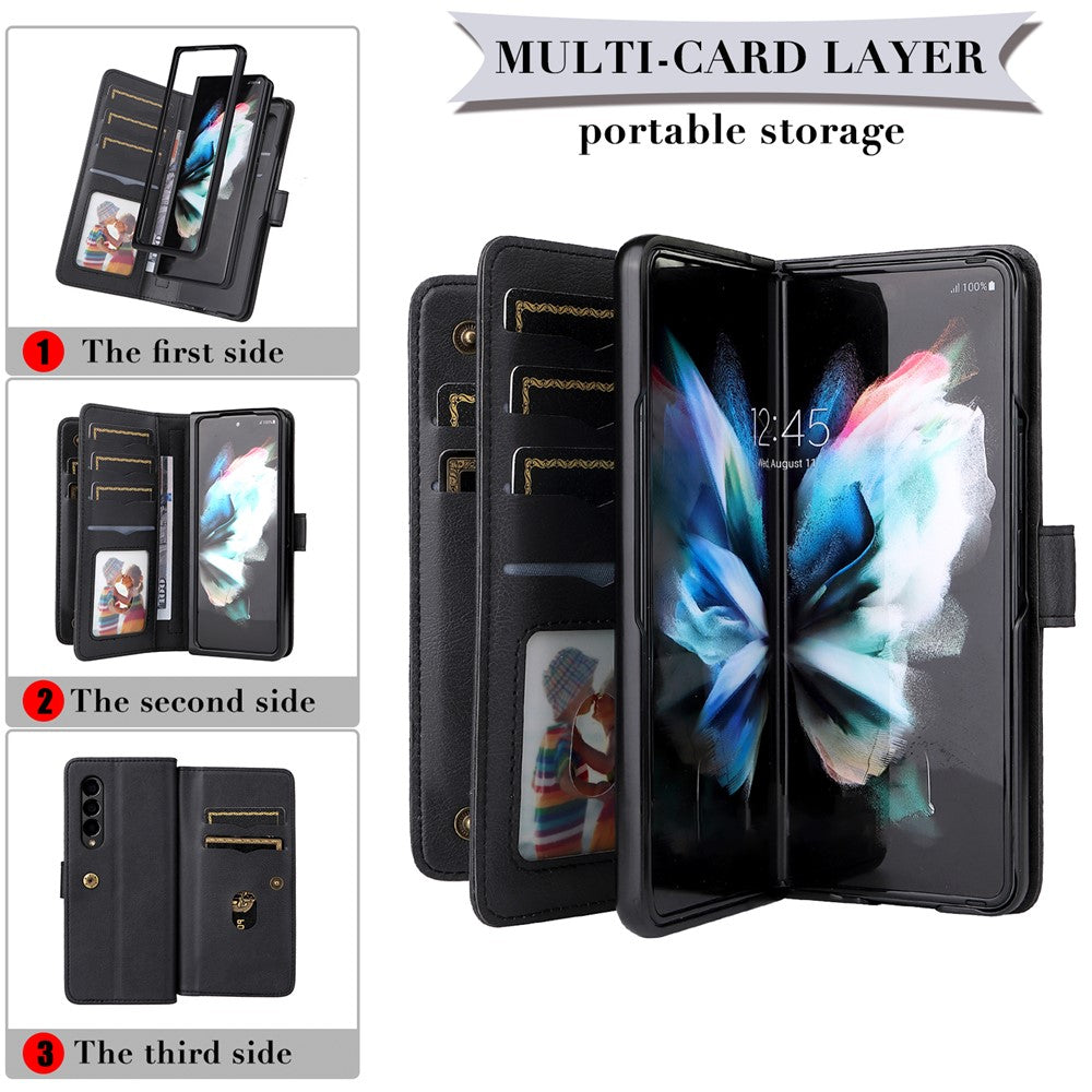 For Samsung Galaxy Z Fold3 5G Leather Case with 10 Card Holder Phone Cover Stand