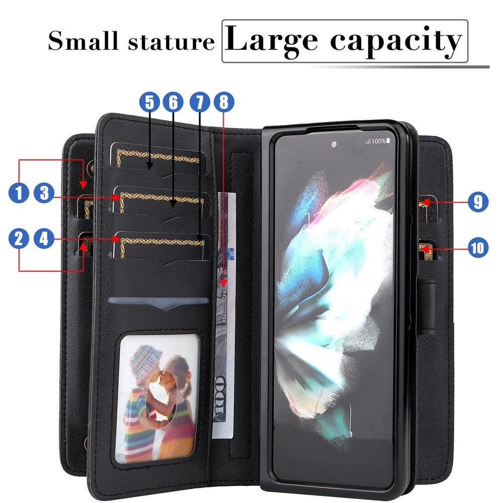For Samsung Galaxy Z Fold3 5G Leather Case with 10 Card Holder Phone Cover Stand
