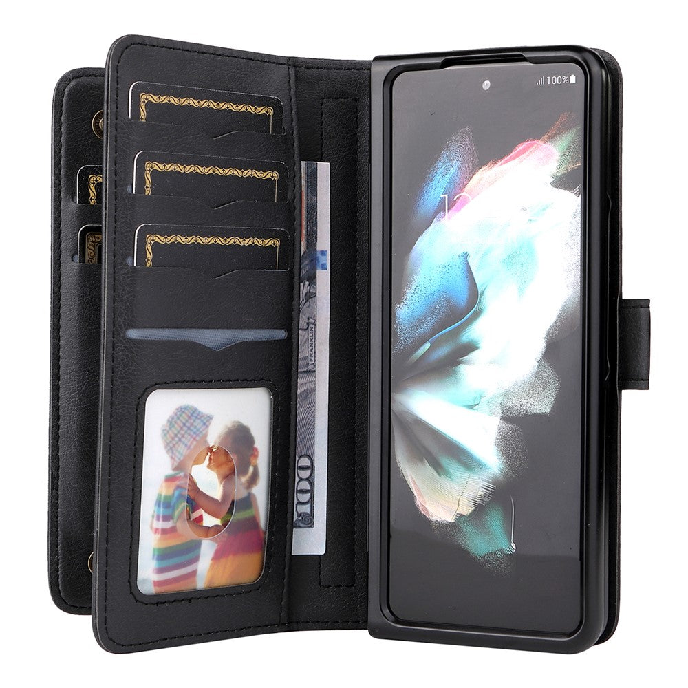 For Samsung Galaxy Z Fold3 5G Leather Case with 10 Card Holder Phone Cover Stand
