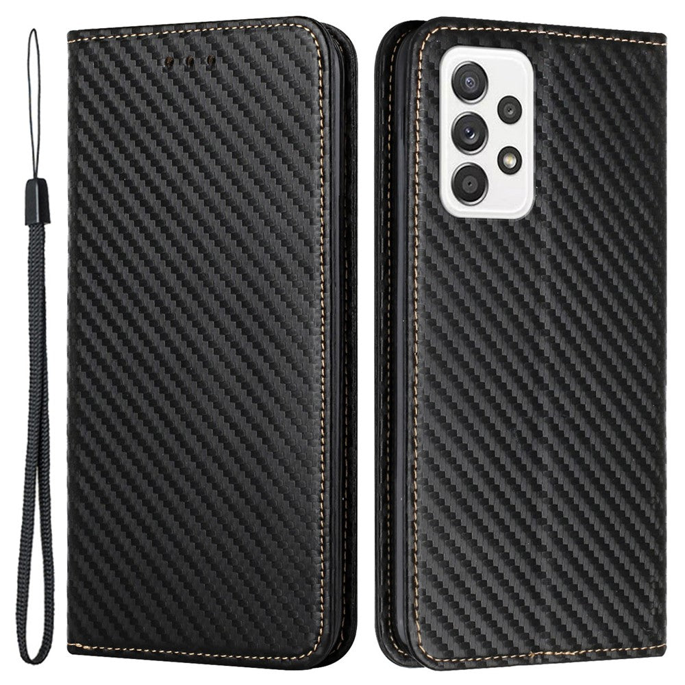 For Samsung Galaxy A53 5G Carbon Fiber Texture Magnetic Auto-absorbed PU Leather Case with Stand Wallet