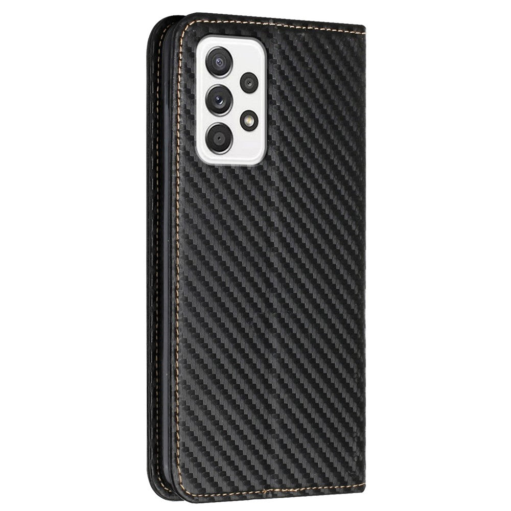 For Samsung Galaxy A53 5G Carbon Fiber Texture Magnetic Auto-absorbed PU Leather Case with Stand Wallet