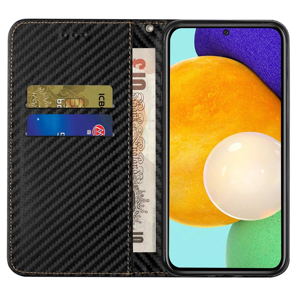 For Samsung Galaxy A53 5G Carbon Fiber Texture Magnetic Auto-absorbed PU Leather Case with Stand Wallet