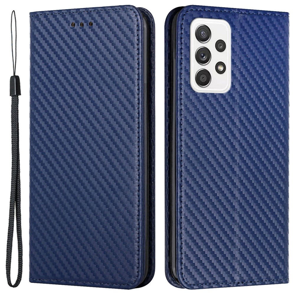 For Samsung Galaxy A53 5G Carbon Fiber Texture Magnetic Auto-absorbed PU Leather Case with Stand Wallet