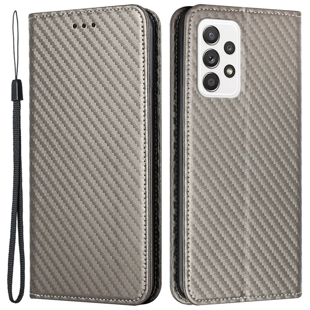 For Samsung Galaxy A53 5G Carbon Fiber Texture Magnetic Auto-absorbed PU Leather Case with Stand Wallet