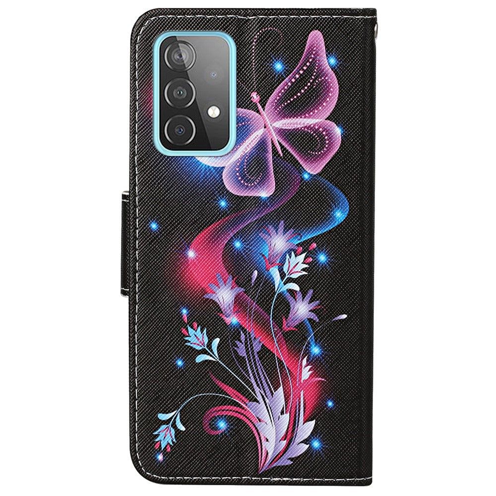 Samsung Galaxy A33 5G Korsstruktur PU-läder Folio Flip-stativ Mönstertryck Plånboksfodral med rem
