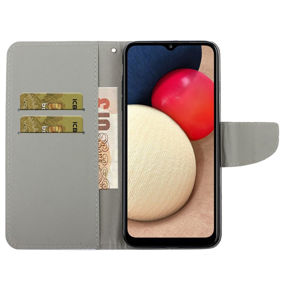 Samsung Galaxy A33 5G Korsstruktur PU-läder Folio Flip-stativ Mönstertryck Plånboksfodral med rem