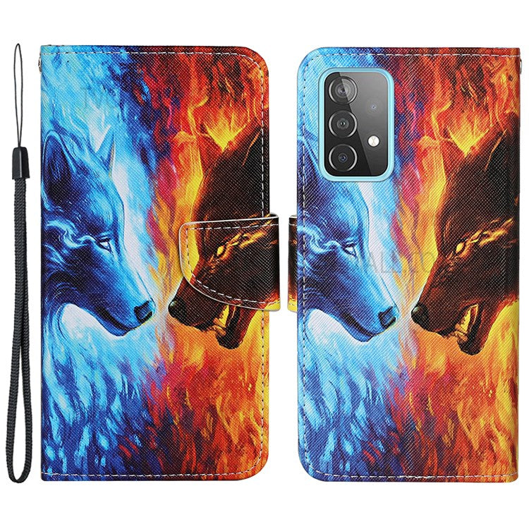 Samsung Galaxy A33 5G Korsstruktur PU-läder Folio Flip-stativ Mönstertryck Plånboksfodral med rem