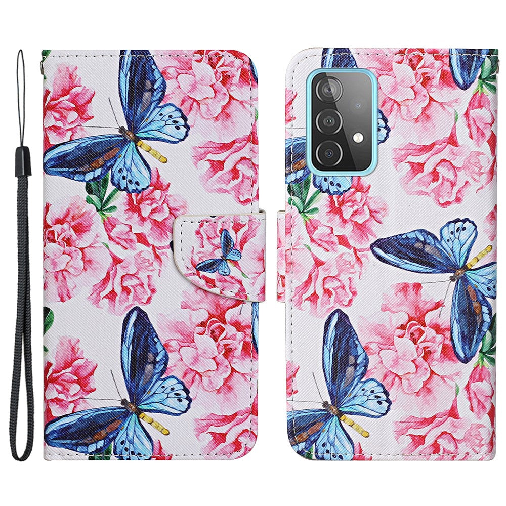 Samsung Galaxy A33 5G Korsstruktur PU-läder Folio Flip-stativ Mönstertryck Plånboksfodral med rem