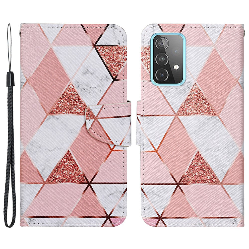 Samsung Galaxy A33 5G Korsstruktur PU-läder Folio Flip-stativ Mönstertryck Plånboksfodral med rem