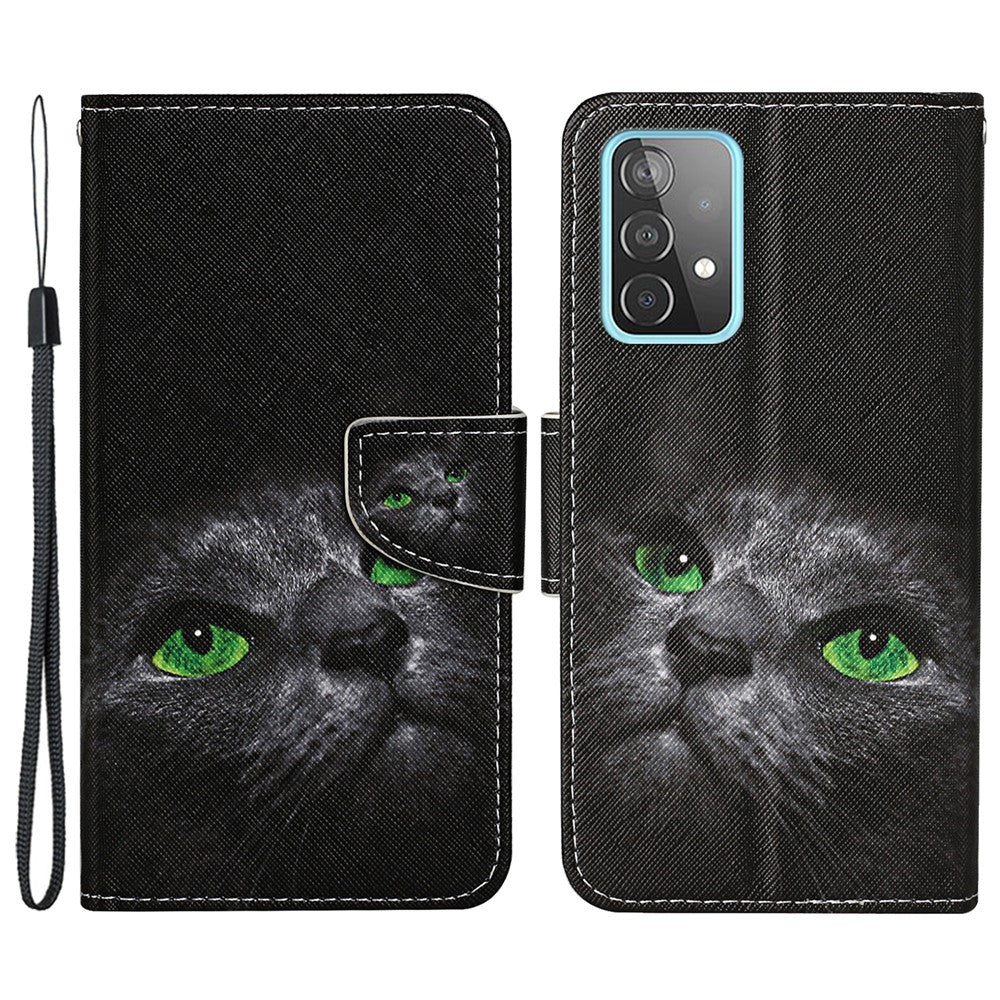 Samsung Galaxy A33 5G Korsstruktur PU-läder Folio Flip-stativ Mönstertryck Plånboksfodral med rem