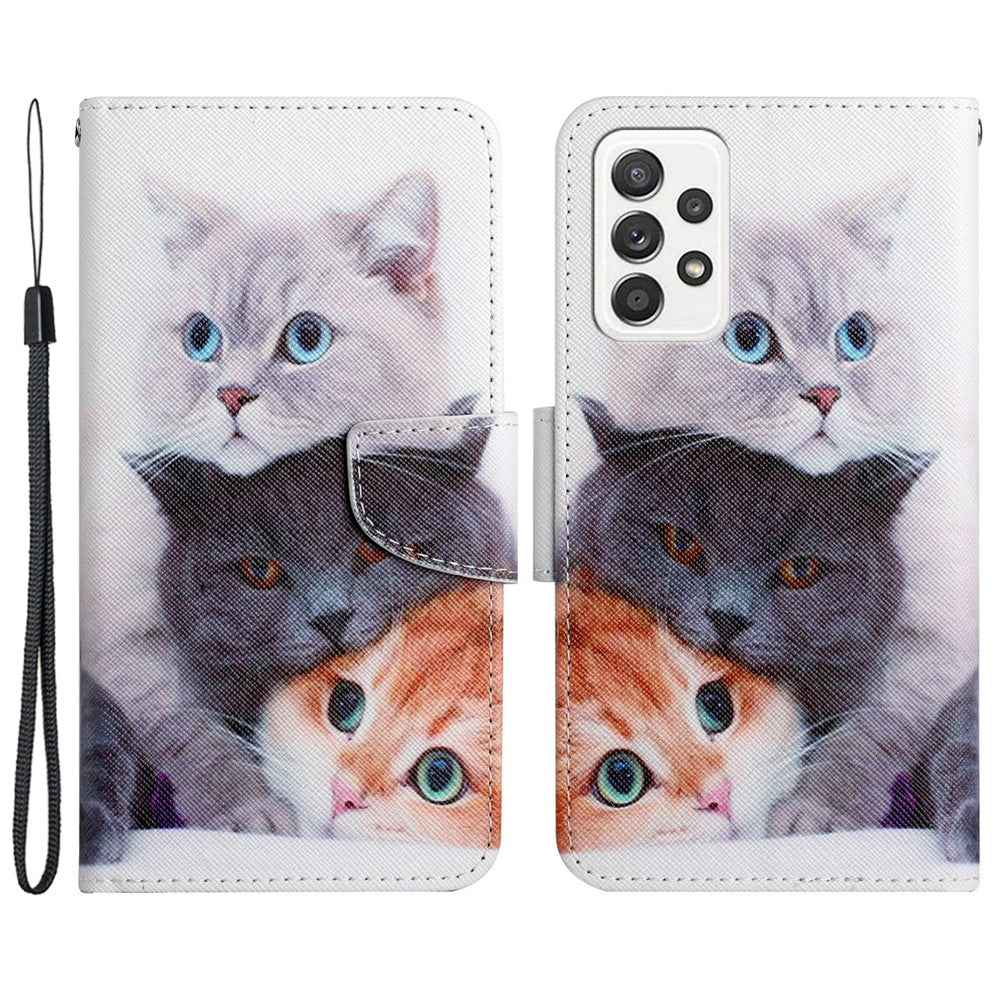 Cross Texture PU Læderpung Etui Mønsterprint Stativ Magnetisk Flip Cover med Rem til Samsung Galaxy A33 5G