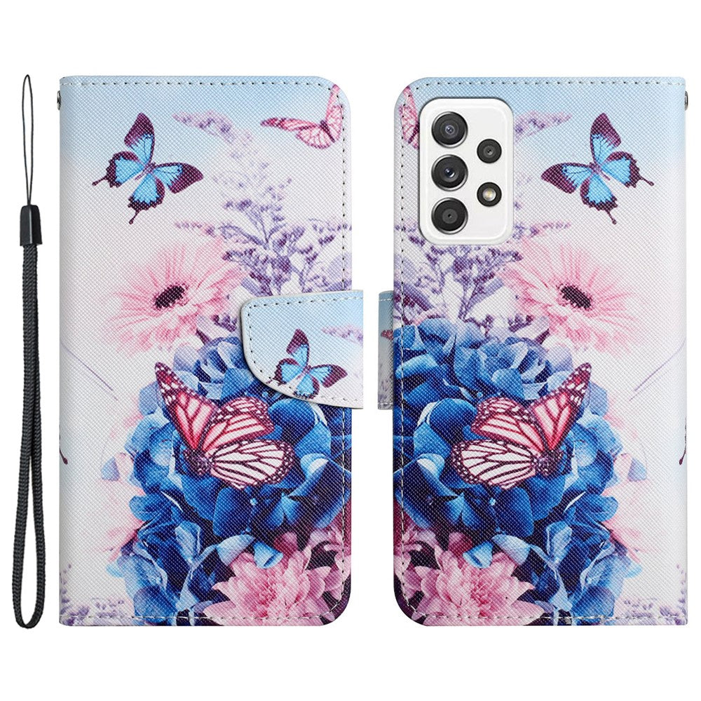 Cross Texture PU Læderpung Etui Mønsterprint Stativ Magnetisk Flip Cover med Rem til Samsung Galaxy A33 5G