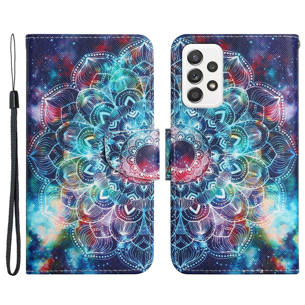 Cross Texture PU Læderpung Etui Mønsterprint Stativ Magnetisk Flip Cover med Rem til Samsung Galaxy A33 5G