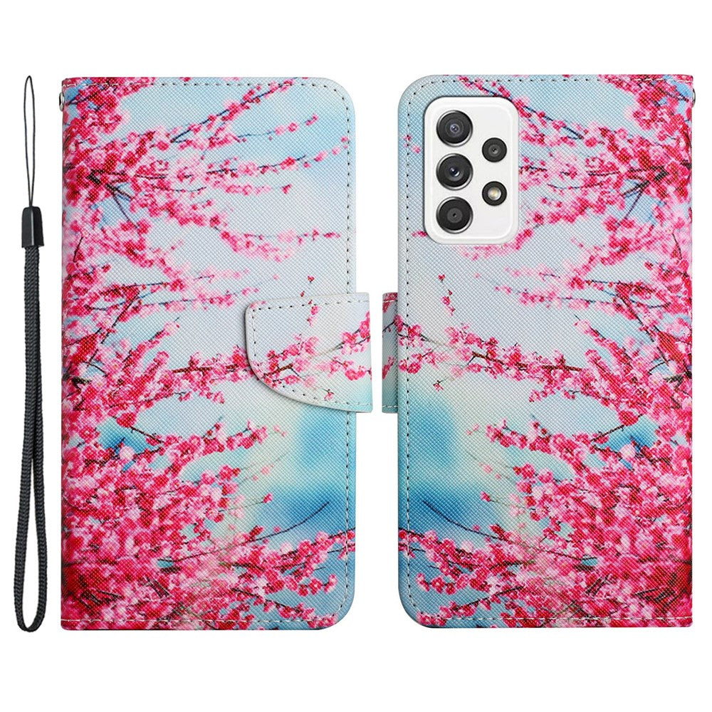 Cross Texture PU Læderpung Etui Mønsterprint Stativ Magnetisk Flip Cover med Rem til Samsung Galaxy A33 5G