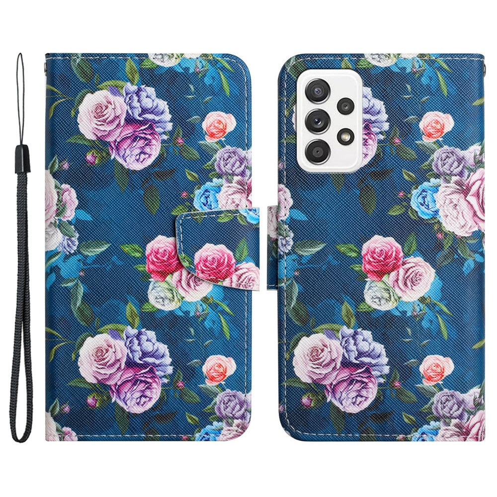 Cross Texture PU Læderpung Etui Mønsterprint Stativ Magnetisk Flip Cover med Rem til Samsung Galaxy A33 5G
