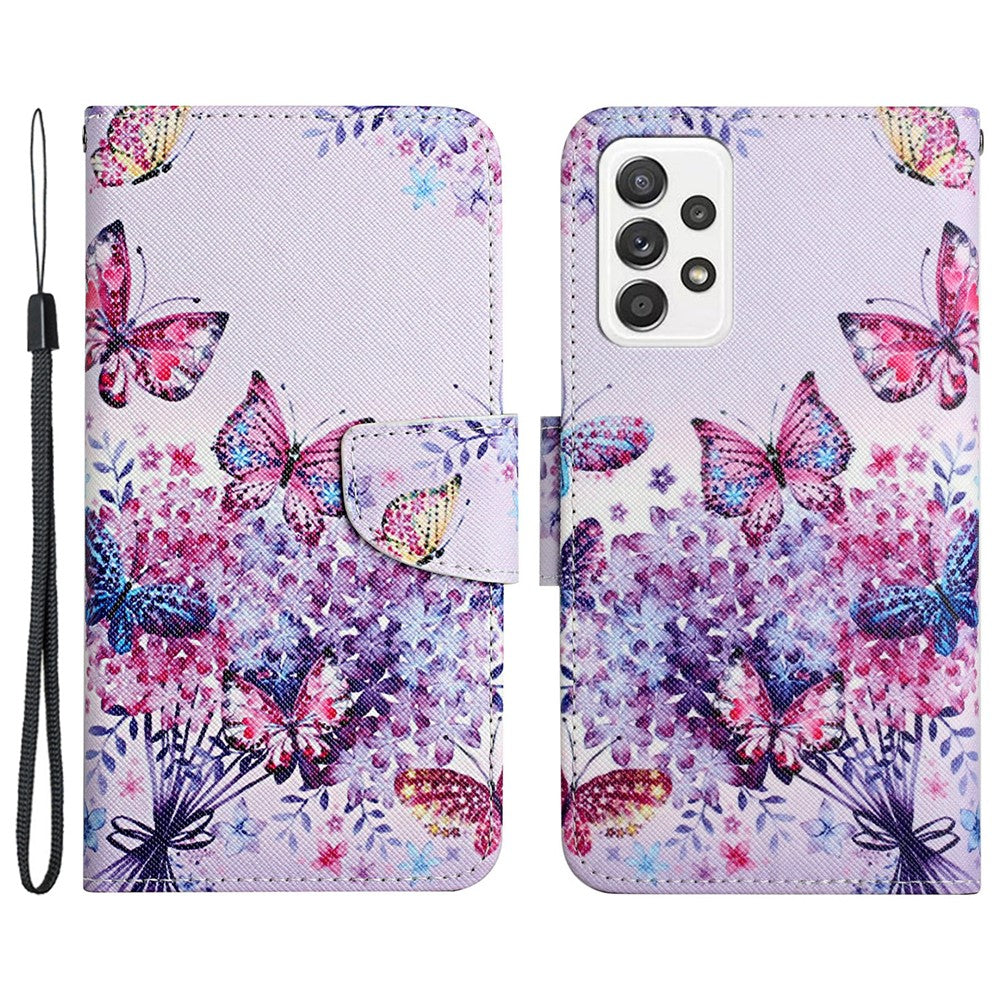 Cross Texture PU Læderpung Etui Mønsterprint Stativ Magnetisk Flip Cover med Rem til Samsung Galaxy A33 5G
