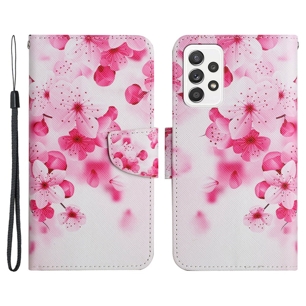 Cross Texture PU Læderpung Etui Mønsterprint Stativ Magnetisk Flip Cover med Rem til Samsung Galaxy A33 5G