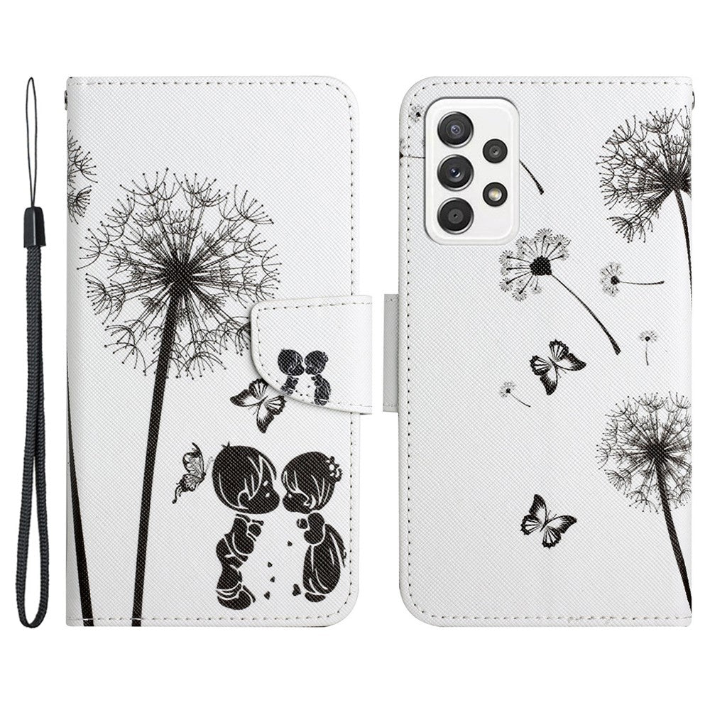 Cross Texture PU Læderpung Etui Mønsterprint Stativ Magnetisk Flip Cover med Rem til Samsung Galaxy A33 5G