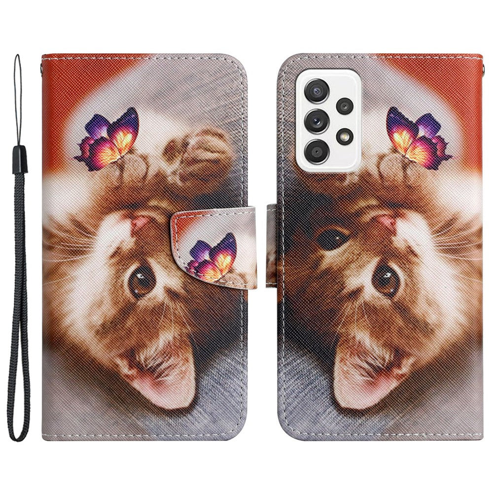 Cross Texture PU Læderpung Etui Mønsterprint Stativ Magnetisk Flip Cover med Rem til Samsung Galaxy A33 5G
