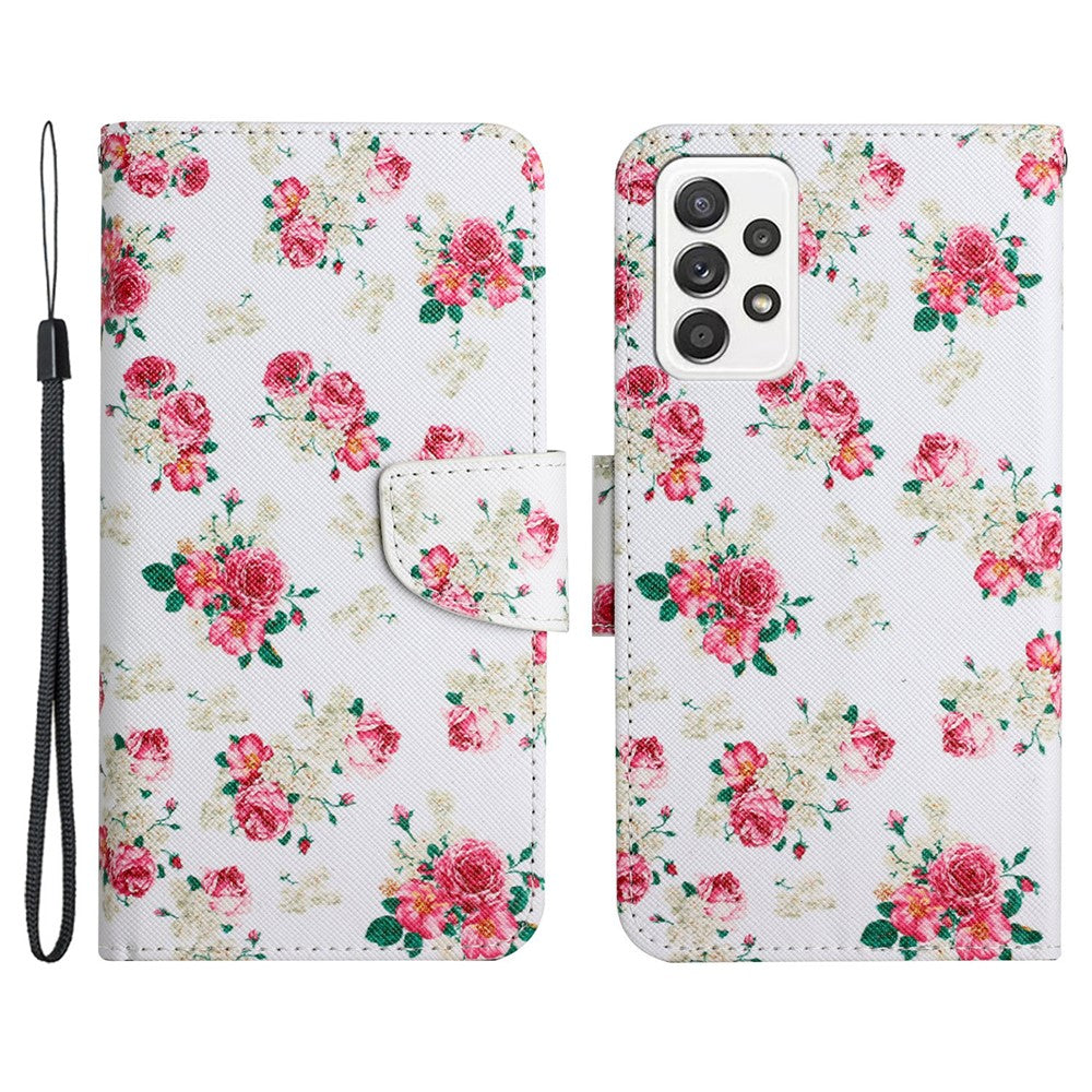 Cross Texture PU Læderpung Etui Mønsterprint Stativ Magnetisk Flip Cover med Rem til Samsung Galaxy A33 5G