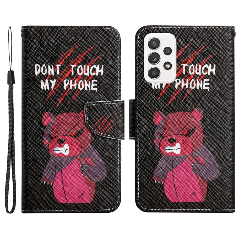 Cross Texture PU Læderpung Etui Mønsterprint Stativ Magnetisk Flip Cover med Rem til Samsung Galaxy A33 5G