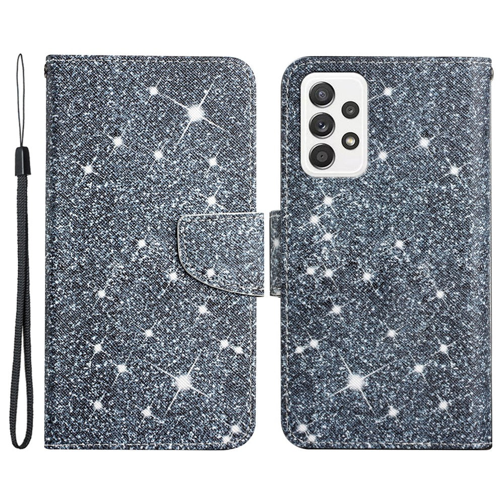 Cross Texture PU Læderpung Etui Mønsterprint Stativ Magnetisk Flip Cover med Rem til Samsung Galaxy A33 5G