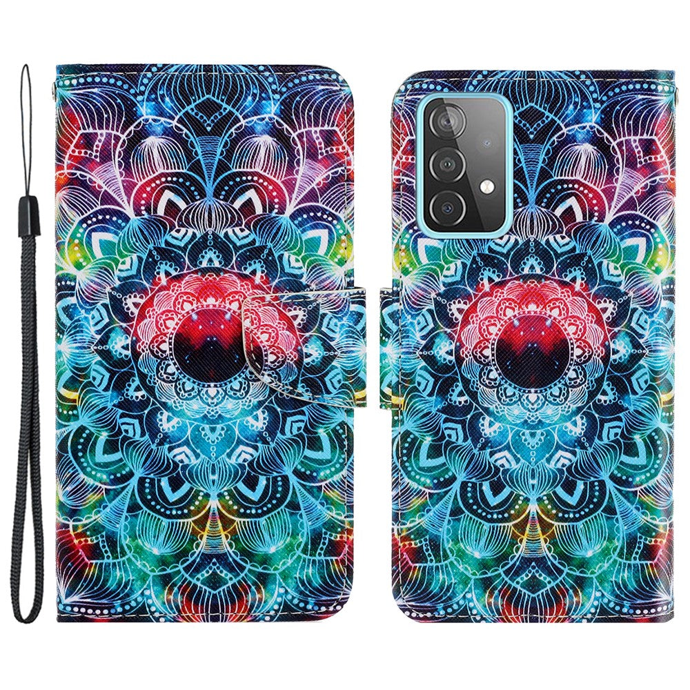 Mönstertryck PU-läderplånboksfodral med korsstruktur och stativ med rem för Samsung Galaxy A33 5G